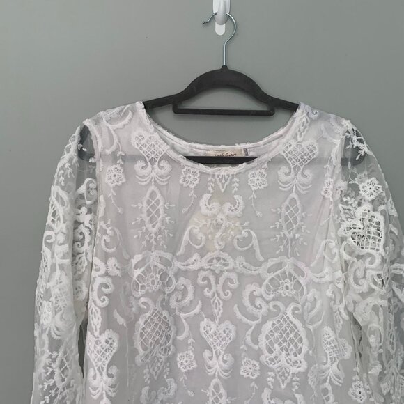 NEW Simply Couture white lace elbow sleeve flowy pullover blouse top shirt‎ - Picture 3 of 9